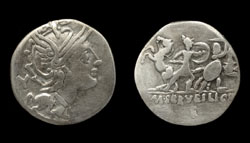 M Servilius, Denarius, Battling Soldiers reverse, Scarce!